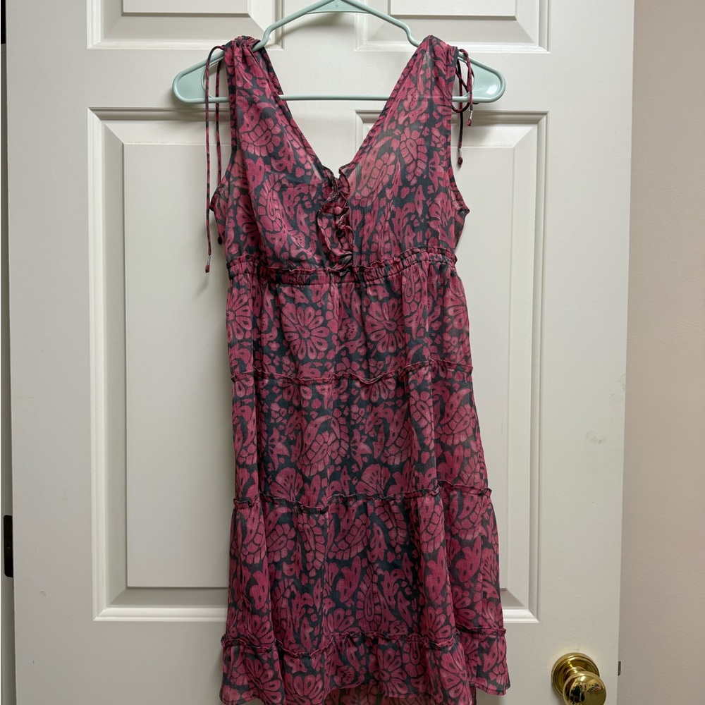 American Eagle Outfitters Pink and Purple Tie Front Mini Dress